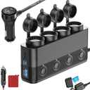 Cigarette Lighter Splitter Car Charger, 300W 4 Socket Car Plug in Outlet 12V Adapter with Dual PD 36W and QC3.0 USB C Multi Port & Independent Switch & Dust Cover & Voltmeter for All Car Devices