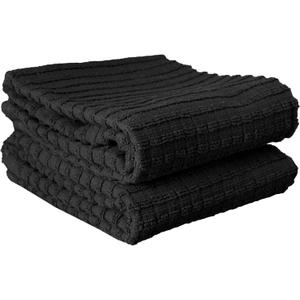 Ritz Royale Collection 100% Combed Terry Cotton, Highly Absorbent, Oversized, Kitchen Towel Set, 28" x 18", 2-Pack, Solid Black