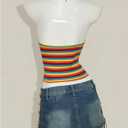 Women's Y2K Striped Backless Halter Top Sleeveless Low Cut V Neck Crop Tank Tops (S)