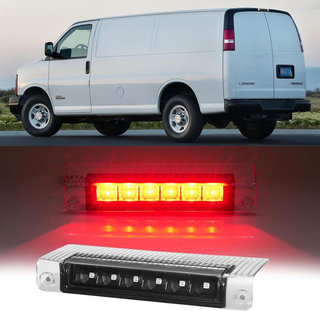 Third 3rd Brake Light LED for 2003-2017 Chevy Express, High Mount Rear Brake Lights Assembly for 03-17 GMC Savana, Waterproof Center Cab Lamp Stop Light