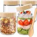 16 OZ Overnight Oats Containers with Lids 4Pcs Glass Storage Jars for Snack Yogurt Wide Mouth Mason Jars with Bamboo Lids for Food Grain Storage