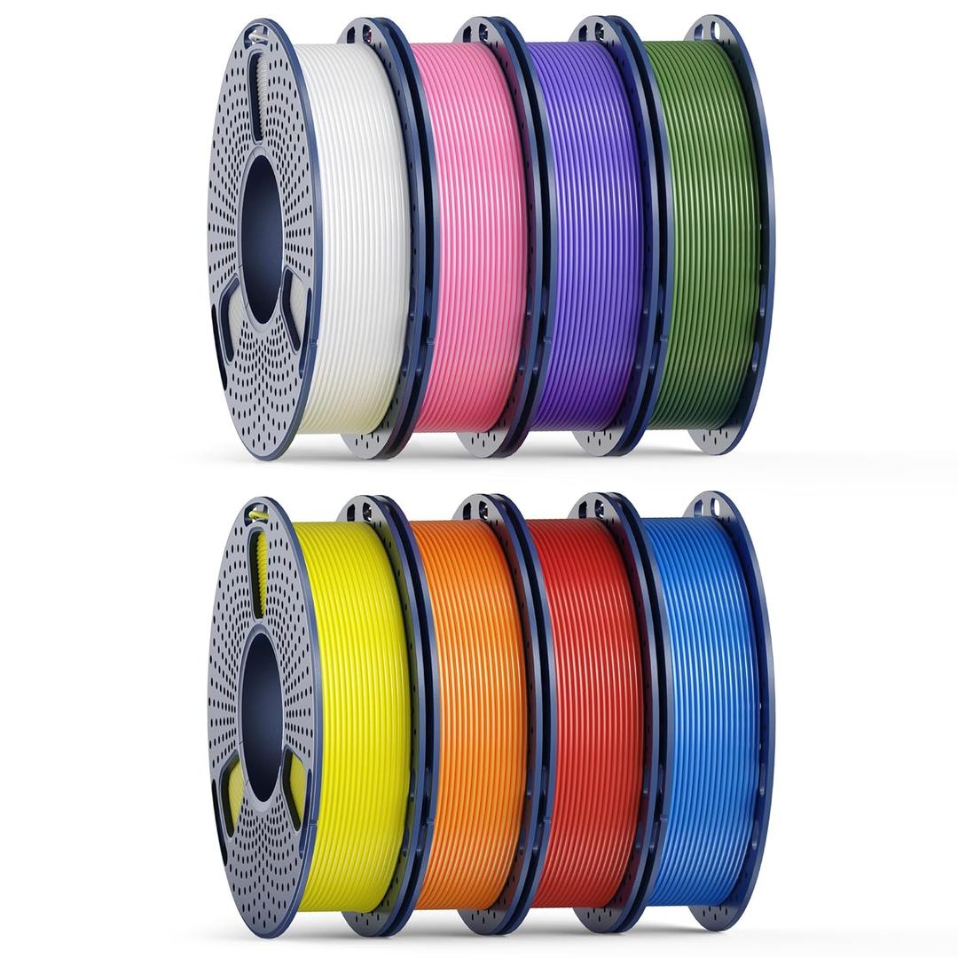 250g High Speed SUNLU PLA Filament 1.75mm Bundle, 250g Spool, 8 Rolls, White+Blue+Red+Yellow+Pink+Orange+Olive Green+Lavender Purple