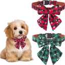 ADOGGYGO 2 Pack Christmas Dog Collar with Bow Tie, Classic Plaid Red Green Dog Collars with Removable Bowtie Christmas Collars for Small Dogs Pets (Small)