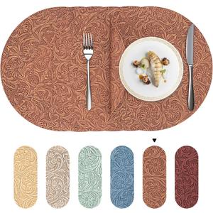 Pack Of 4 
Faux Leather Round Placemats with Vinyl Surface – Heat Resistant, Wipeable Dining Table Placemats for Kitchen or Small Tables – Embossed Handmade Design – Individuales Redondos