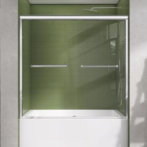 GETPRO Tub Shower Door 56-60 in. W x 58 in. H Semi-Frameless Bypass Double Sliding Bathroom Glass Tub Door,1/4 inch Clear Tempered Glass Bathtub Door Chrome Finish