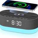 HOUSBAY Alarm Clock with Wireless Charging Station – Magnetic Charger for iPhone 16/15/14/13/12 Series, Charging Dock for AirPods, USB Port for Apple Watch, Dimmable Night Light Clock for Bedroom