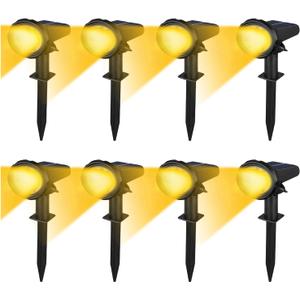 Solar Lights Outdoor Waterproof IP683 Lighting ModesSolar Spot Lights OutdoorDark Sensing Auto On/Off Solar Powered Garden Yard Spot Solar Lights for Outside Landscape (Warm White, 8 Pack)
