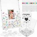 RattanView Wedding Guest Book Alternative with 50 Acrylic Hearts Chips Photo Slot Storage Box and 12 Pcs Pen Theme Picture Frame Rustic Guest Book Reception for Wedding Ceremony Anniversary Reception