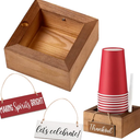 Party Cup Holder with Marker Slot with 2 Decorative Plaque Wooden Party Cup Dispenser Wooden Organizer for Modern Farmhouse Home bar