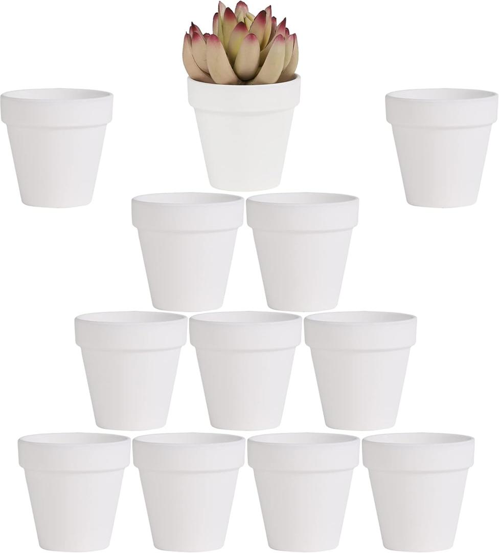 Yishang 2.5 inch White Terracotta Pots with Drainage Holes,Small Mini Clay Ceramic Pottery Planter,Cactus Flower Terra Cotta Pots,Succulents Nursery Pots for Indoor/Outdoor Plants,Crafts-12 Pack