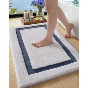Color&Geometry White Bathroom Rugs 36x24, Extra Soft Absorbent Microfiber Bath Rugs, Non-Slip Bathroom mat, Washable Plush Bath Mats for Bathroom, Shower, Bathtub, Laundry, White Blue