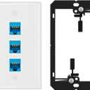 iwillink 10Gbps Ethernet Wall Plate CAT6A, 3-Port Keystone Wall Plate and Jack Outlet, RJ45 Wall Plates with Single Gang Low Voltage Mounting Bracket - 1 Pack, Blue