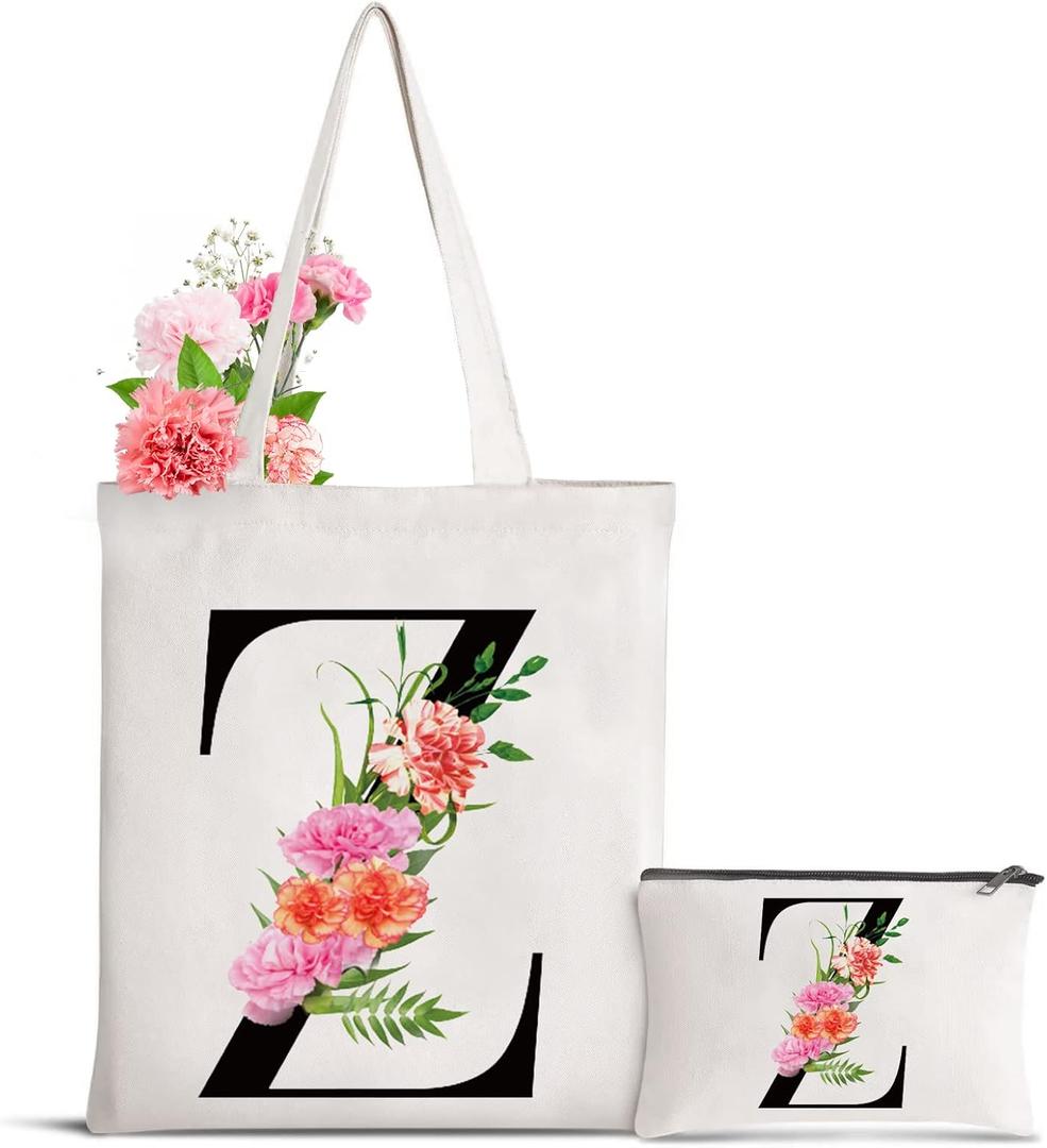 Letter Initial Canvas Tote Bag Personalized Present Bag Gift for Mother's Day Bridesmaids Bride Birthday Wedding