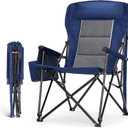Heated Camping Chairs Adults Folding: Oversized Foldable Outdoor Chair for Outsides with Cup Holder – Heavy Duty Heating Portable Chair Sports Fishing Soccer Lawn Battery NOT Included (Blue/Black, X Large)