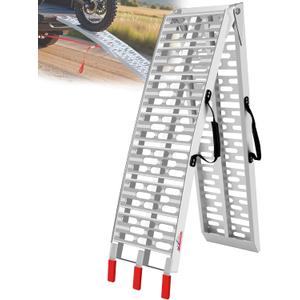 Ruedamann 7.5FT Aluminum Motorcycle Ramp, 750 lbs Capacity, Folding Truck Ramp for ATV, Motorcycle, Lawn Mower, Dirt Bike, Ribbed Plate Traction, Rubber-Tipped Fingers, Load Straps Included, 1 PC