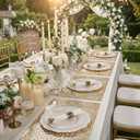 Liacere 350PCS Ivory Plastic Plates-Cream Disposable Plates With Gold Rim-50Guest Baroque Plastic Dinnerware include 100 Plates - 50 Pack Pre Rolled Napkins Silverware 50Cups for WeddingMother's Day