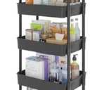 Calmootey 5-Tier Rolling Utility Cart with Drawer, Multifunctional Storage Organizer with Plastic Shelf & Metal Wheels, Storage Cart for Kitchen, Bathroom, Living Room, Office, Black