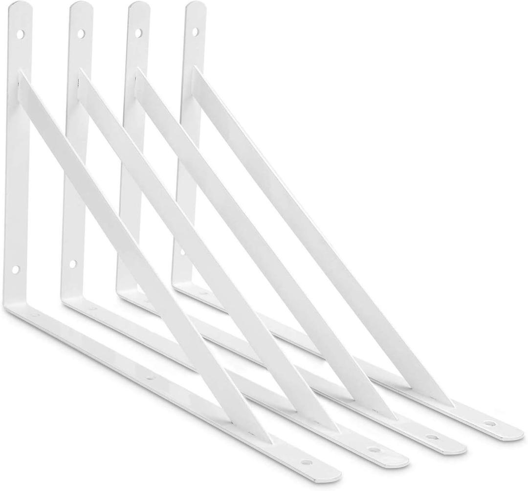 Acrux7 White Shelf Brackets - 8 x 5 Inch, 4 Pack Heavy Duty Metal Floating L Brackets
