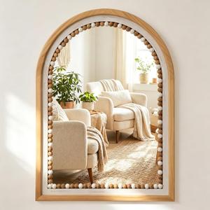 Arched Wall Mirror,Wood Farmhouse Boho Vanity Bathroom Mirror