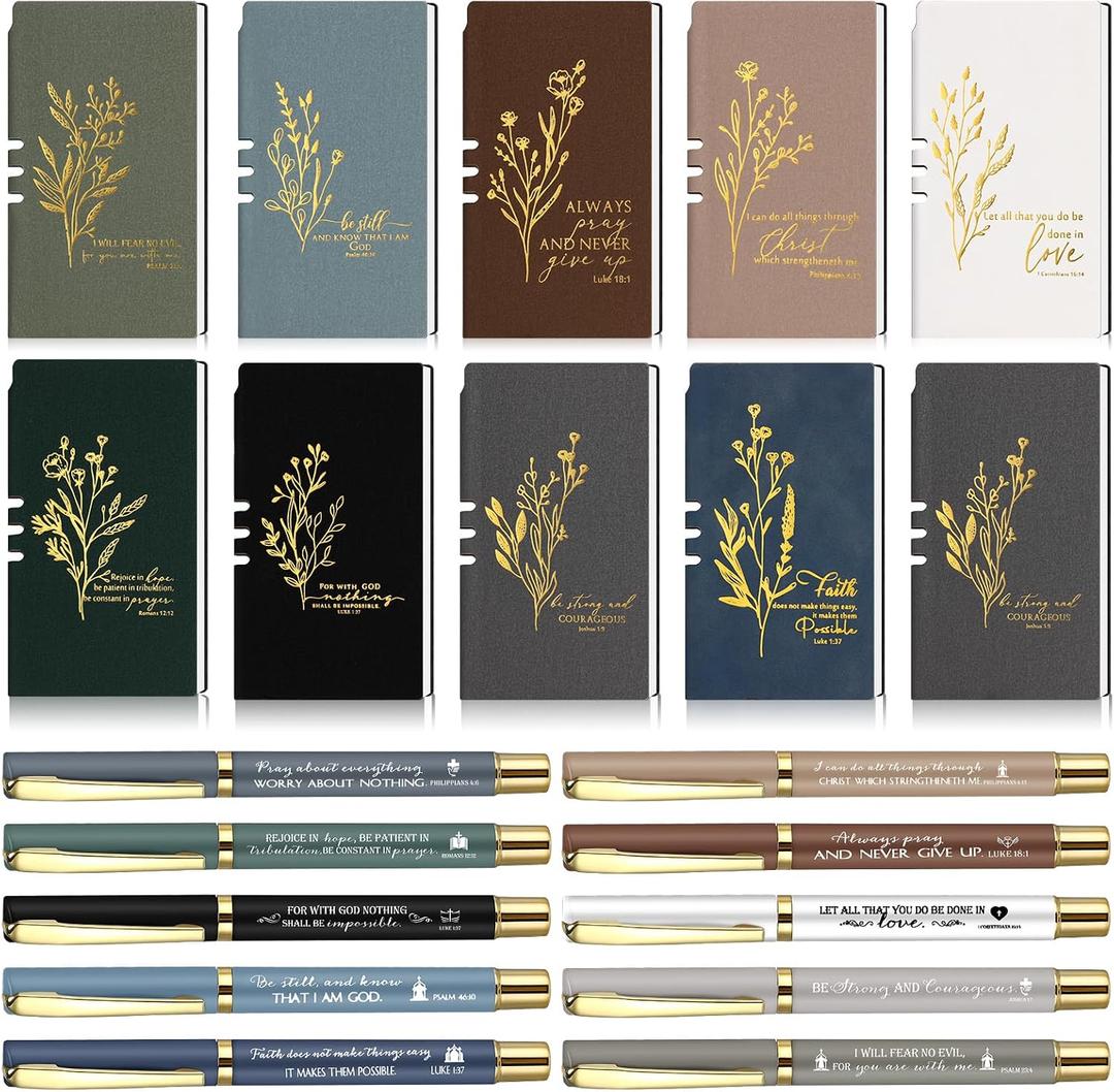 10 Sets Christian Gifts Inspirational Notebook A6 Leather Aesthetic Journals with Bible Verse Prayer Pen Religious Church Thank You Gift for Women Men Coworker Teachers