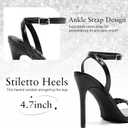 Women's Stiletto Heels, Crystal High Heels Rhinestone Silver Sandals Open Square Toe Ankle Strap Heels Strappy Dress Shoes for Party Wedding Bridal