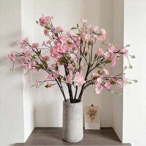 Giegxin 35in Pink Artificial Cherry Blossom Branches Fake Spring Faux Cherry Blossom Branch Intertwined with Green Budding Long Stem 3 Pcs for Vase Floral Arrangement Wedding Party Spring Decoration