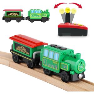 Battery Operated Locomotive Train Set for Wooden Train Tracks,Powerful Engine Train Vehicles Train Electric Remote Control Cars with Light&Sound Train Toy Gift for Kids Toddler