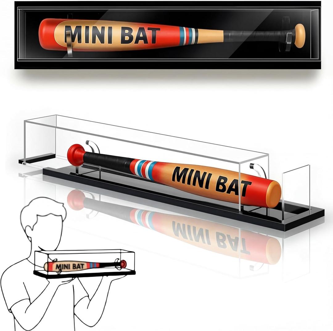 Silipull Mini Size-fits 19" Bats Baseball Bat Display Case Wall Mounted Tabletop Bat Display Case W/98% UV Protection Holder for Sport Collector Memorabilia Birthday Gift