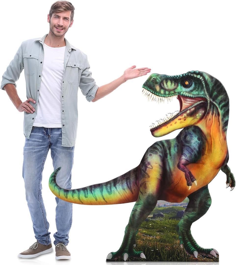 4 ft Dinosaur Cardboard Cutout Standup Jurassic Birthday Party Decoration PVC Life Size Cutout Dinosaur Party Photo Prop for Jurassic Indoor Outdoor Decor(Realistic)