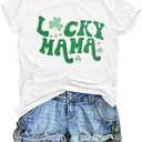 St Patricks Day Shirt Women Lucky Mama Tshirt Cute Clover Graphic Short Sleeve Shamrock Tee Tops, XXL, White