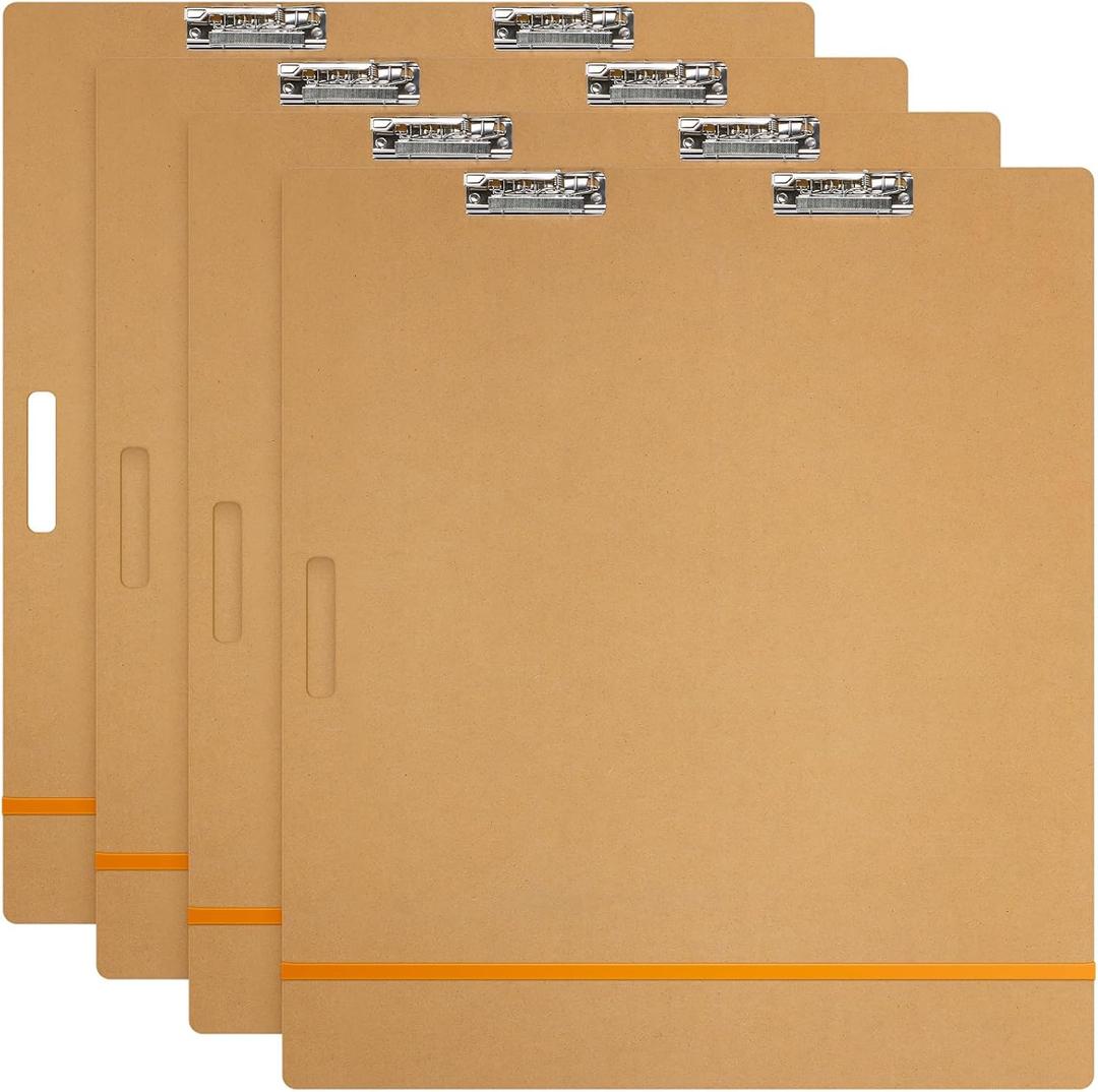 Lincia 4 Pcs Artist Sketch Tote Board with Clips Handle Rubber Band, 5 mm Thickness Drawing Painting Clipboards Large Portable Lightweight Brown Pad for Class Artists Student (23 x 26 Inch)