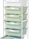 6 Drawer Rolling Cart for Craft Storage,Utility Drawer Organizer with Handle and Wooden Top,Storage on wheels for Office, Classroom,Laundry,Garage,Snack,Art Supply,Green