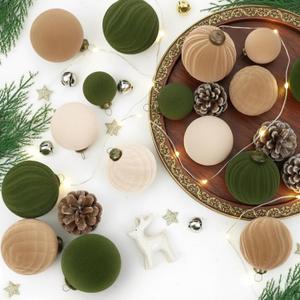 XmasExp 36PCS Velvet Christmas Ornaments Set Mixed Flocked Balls Ornaments Shatterproof Christmas Tree Decorations for Holiday,Party,HomeMixed