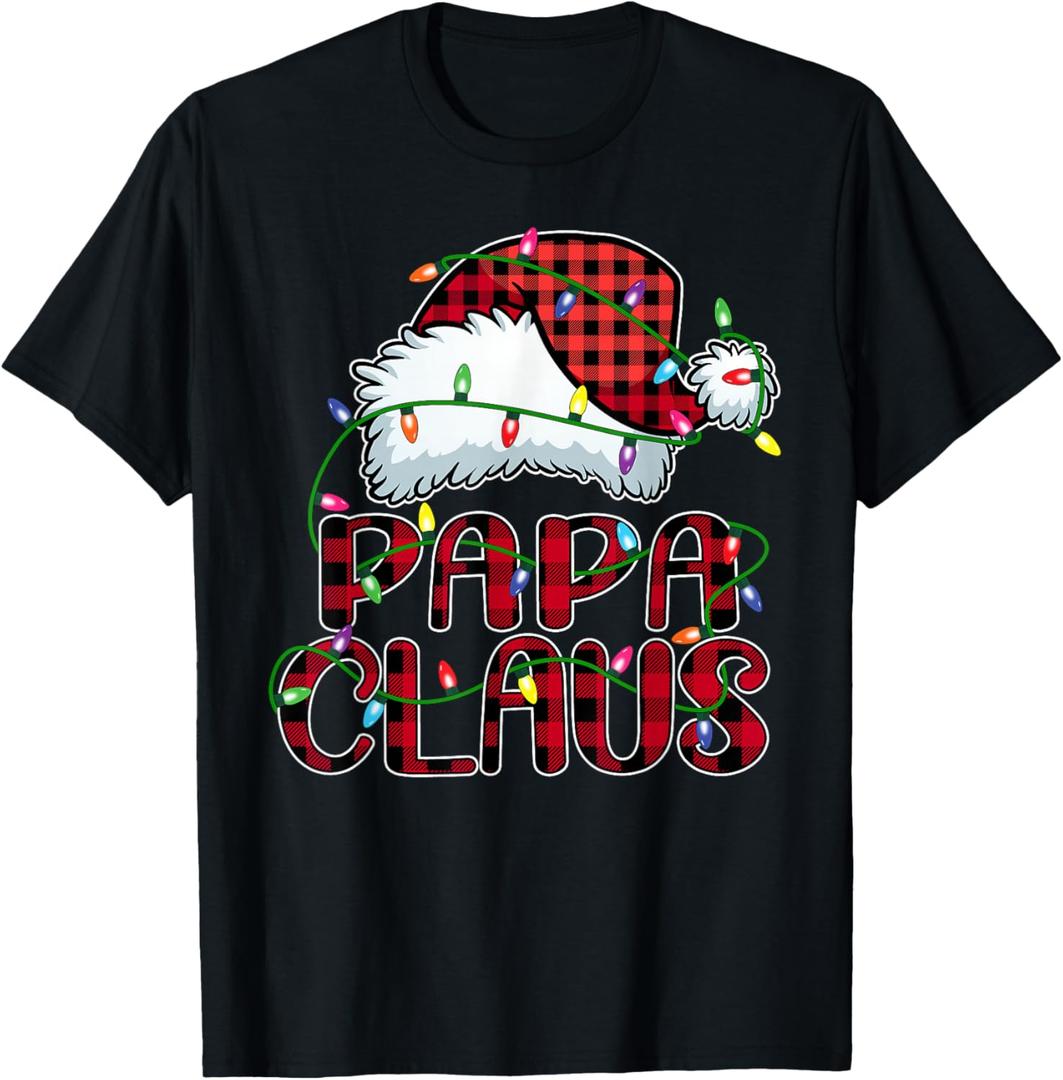 Papa Claus Shirt Christmas Lights Pajama Family Matching T-Shirt Small