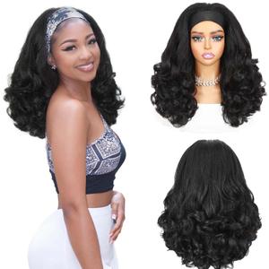 Quantum Love Yaki Curly Headband Wigs for Black Women - Kinky Straight Black Headband Curly Ends Synthetic Wear and Go Glueless Half Wig with Headbands Attached (16 Inch)