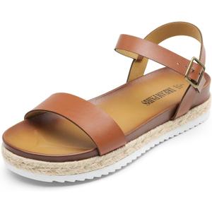 DREAM PAIRS Womens Open Toe Ankle Strap Espadrille Casual Flatform Platform Wedge Sandals (5, Brown-pu)