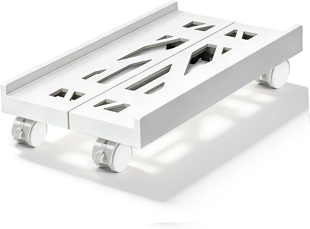 Computer Tower Stand, Adjustable Mobile CPU Stand with 4 Rolling Caster Wheels, PC Tower Stand Fits Most PC Under Desk-White