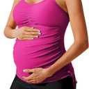 Maacie Maternity Athletic Tankini Swimsuits Two Piece Floral Print Ruched Tops with Shorts (Medium, Pink)