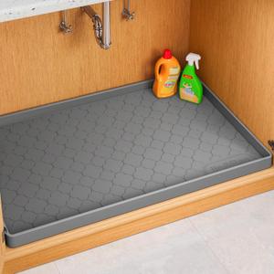 Jin&Bao Waterproof Under Sink Mat 34" x 22", Thick Silicone Mat Cabinet Protector for Kitchen and Bathroom, Shelf Liner, Home Organizer and Storage, Multipurpose Tray for Gadgets and Essentials