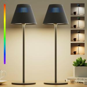 Honeywell 2Pack Cordless Table Lamp Rechargeable - M1 Sunturalux Portable LED Desk Lamp 5200mAh Battery Operated 4Color 9RGB Dimmable Bedside Lamps for Home Living Bedroom Restaurant Night Light