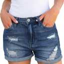 luvamia Women's Ripped High Waisted Denim Shorts Stretchy Cuffed Hem Jean Shorts, Large