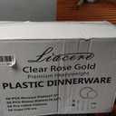 Liacere 350PCS Rose Gold Plastic Plates-Clear Rose Disposable Plates 50 Guests include 50 Dinner Plates,50 Salad Plates,50 Forks,50 Knives,50 Spoons,50 Cups,50 Napkins for Wedding & Mothers Day