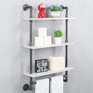 MBQQ Industrial Shelving,Bathroom Shelves with Towel bar,24in Rustic Metal Pipe Floating Shelves Pipe Wall Shelf,3 Tier Industrial Shelf Wall Mounted,Retro White