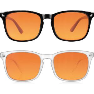 2 Packs Professional Sleep Glasses with 98.7% Blue Light Blocking Dual AR Coatings Amber Lens, Computer Gaming Glasses for Men Women, Anti Fatigue & Eye Strain