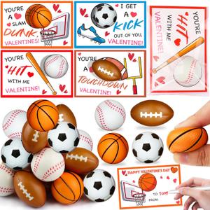 28 Pack Kid Valenitnes Day Cards with Sports Ball Valentines Day Gifts for Kids Classroom School, Valentines for Kids Class Party Favor Squeeze Foam Balls Stress Relief Toy Valentines Exchange Gifts,Style 1