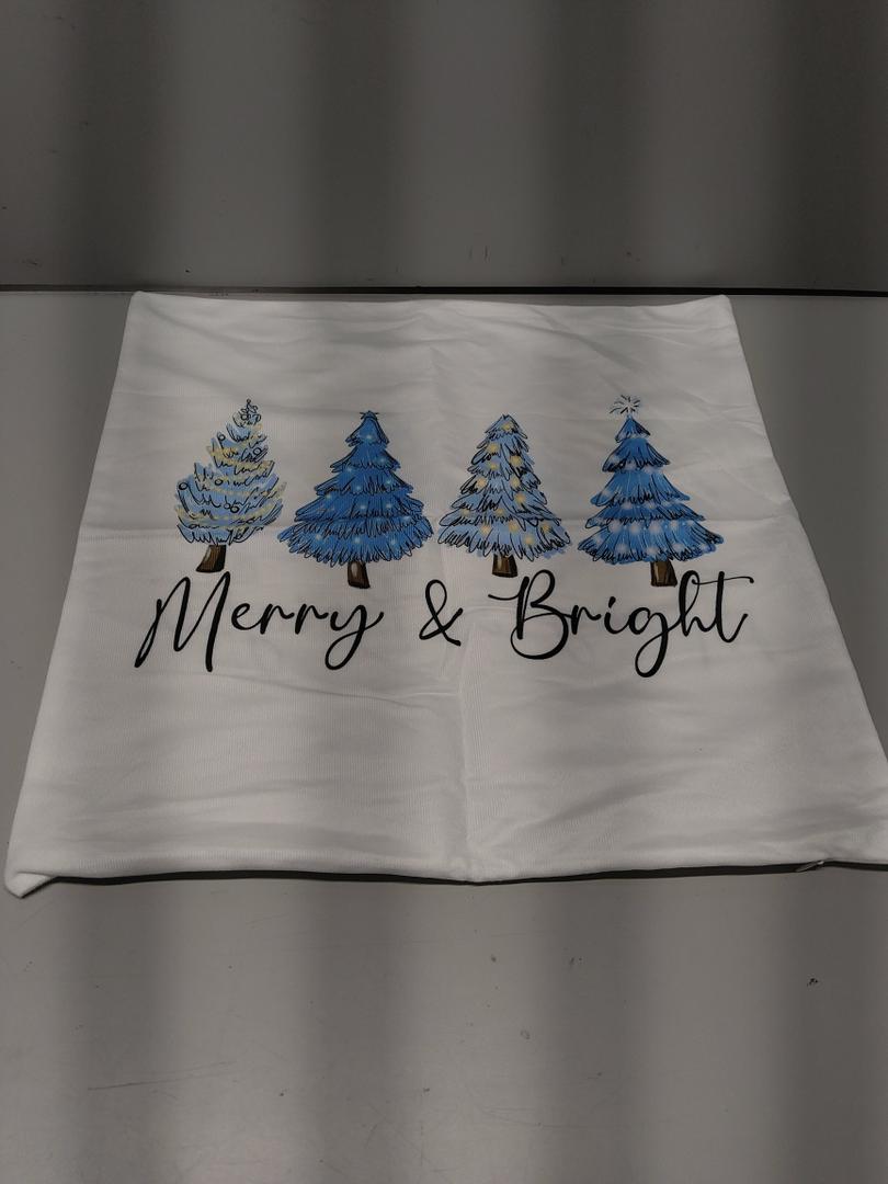 QGFM Pink Christmas Pillow Covers 18x18，Pink Christmas Tree Throw Pillow Covers Decorations for Bedroom Room Sofa，Pink Christmas Decor,Lumbar Christmas Pillow Cover(Bllue Christmas Tree) Pack of 2