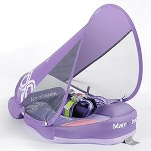 Mambobaby Float with Canopy and Tail New Upgraded Non-Inflatable Baby Pool Float Mambo Float Swim Trainer Solid Infant Swim Float Adjustable Pearl Foam Baby Swim Ring