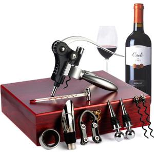 9-Pieces Corkscrew Wine Opener Set, Stainless Steel Cork Screw Rabbit Wine Bottle Opener Kit Including Foil Cutter, Pourer, Vacuum Wine Stopper Corkscrews etc, Ideal Wine Sets Gifts for Women & Men