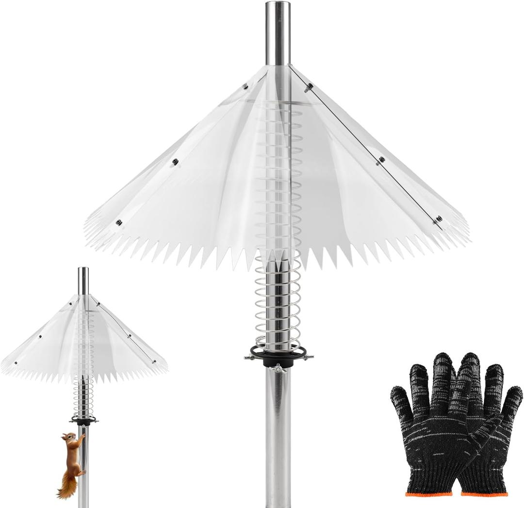 18.5 inch Squirrel Baffle for Bird Feeder Pole - Dynamic Steel Spring-Loaded Wobble Defense, Metal Buckle