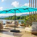 SUPERJARE 15FT Outdoor Patio Umbrella with Base Included, Double Sided Pool Umbrellas with Fade Resistant Canopy, Extra-Large Table Umbrella for Deck, Market, Backyard, Light Blue